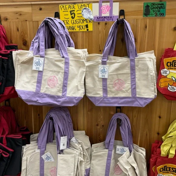 1 Large + 1 Mini LAVENDER 💜 Trader Joe’s Canvas Tote Bag 🎁 Comfort Foods TJ Bag - Picture 6 of 16